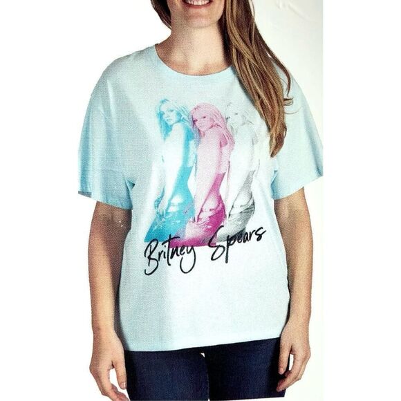 BRITNEY SPEARS - NWT - L Sz Lg Short Sleeve Crewneck Tee 100% Cotton/Baby Blue - Picture 10 of 14